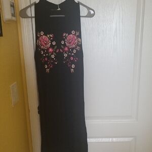 Ginger G Black Dress with Pink Floral Embroidery